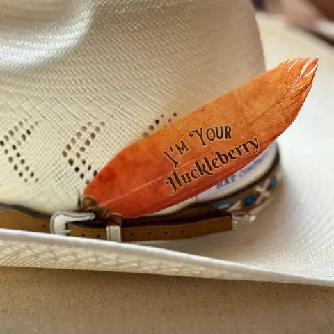 Painted "Im your Huckleberry" Hat Feather