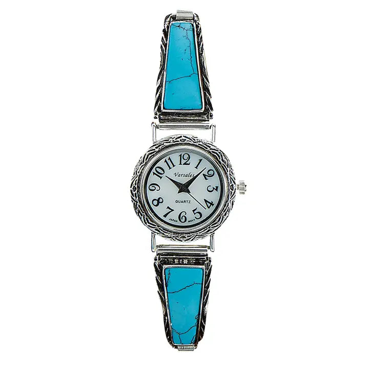 Stretch Band Ladies Watch with Turquoise Accent