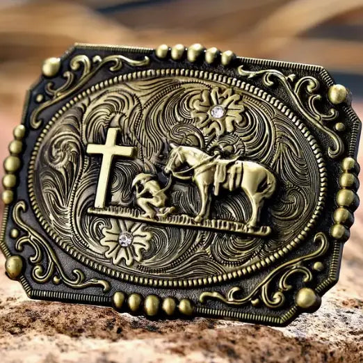 Antique Bronze Praying Cowboy Buckle