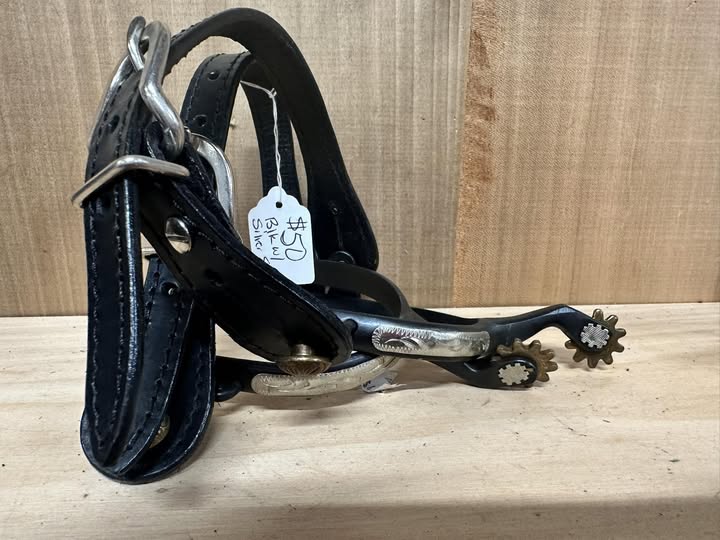 Men's Black Steel Spurs with Silver Trim & Black Leathers