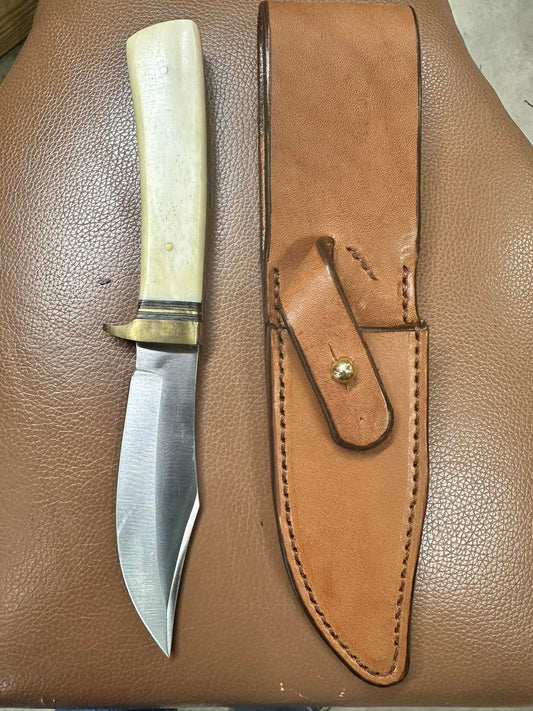 Bone Handle Fixed Knife with Custom Leather Sheath