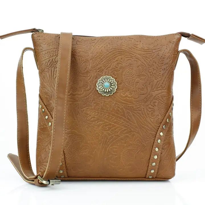Brown Messenger Bag with Turquoise Concho