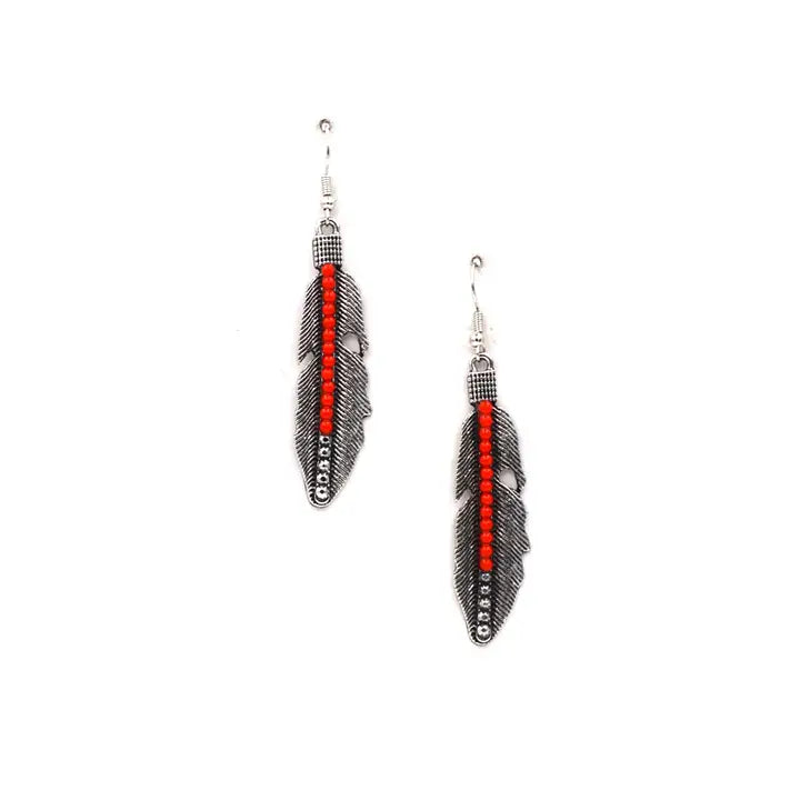Red & Silver Feather Earrings