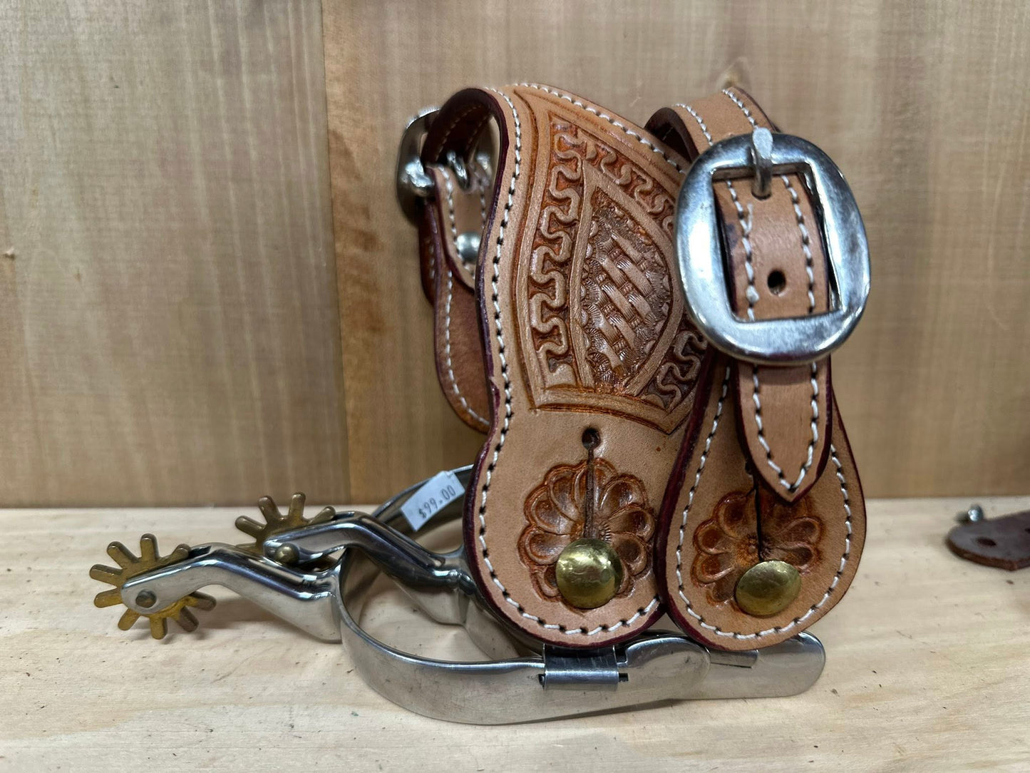 SS Spurs with Leather Stamped Straps