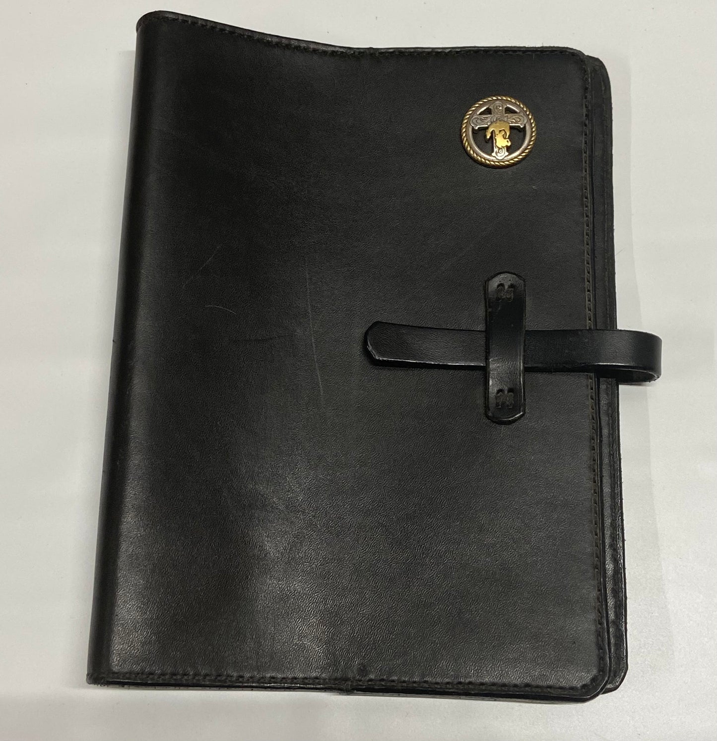 Hand Sewn Black Bible Cover with Concho
