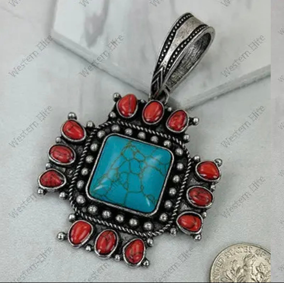 Turquoise and Red Pendant