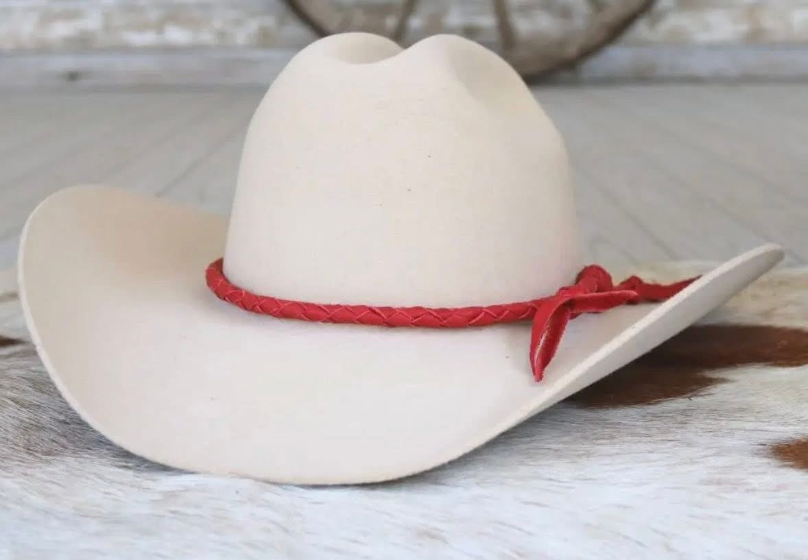 Red Leather Braided Hatband