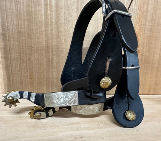 Black Spurs with Silver and Black Leather Straps