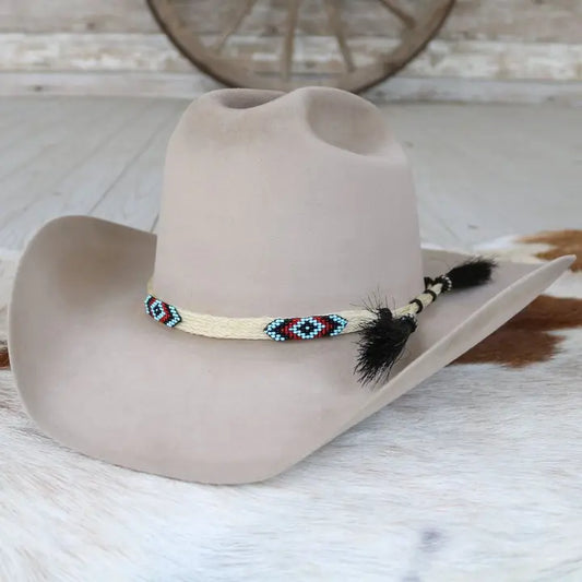 Beaded on Horse Hair Hatband with Horse Hair Tassels