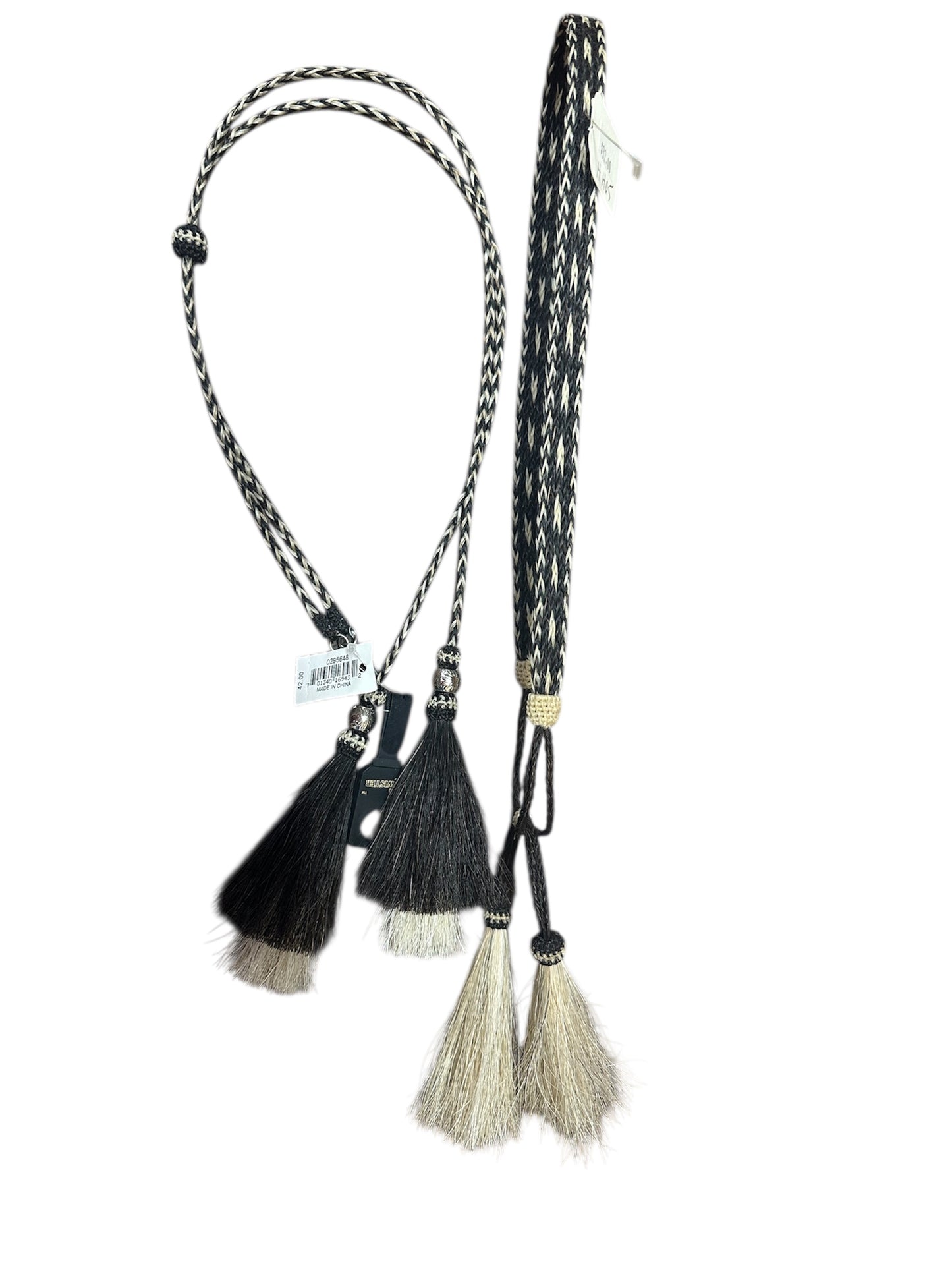 Black & Natural Horsehair Hatband & Matching Stampede String