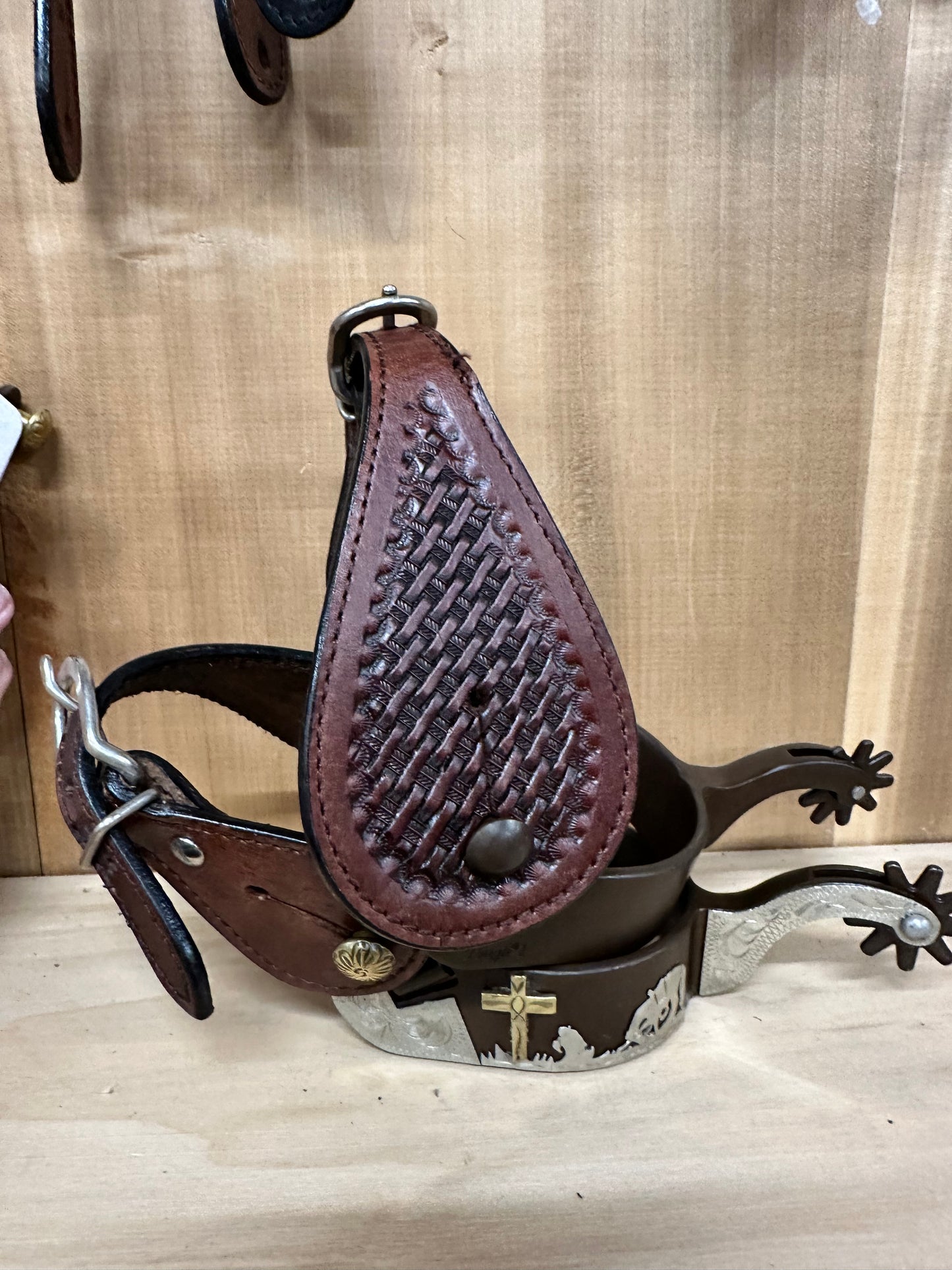 Praying Cowboy Spurs with Leathers