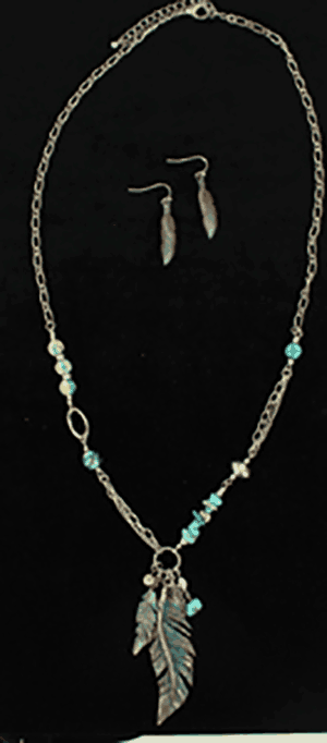 Turquoise Jewelry Set with Patina Feathers