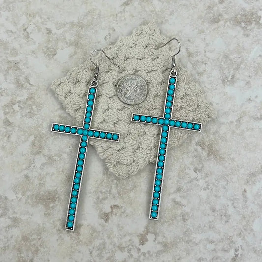 Turquoise Cross Earrings  - 3" long