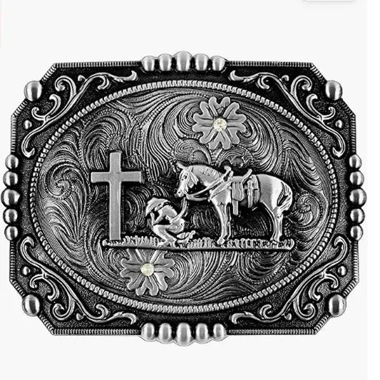 Antique Silver Praying Cowboy Buckle