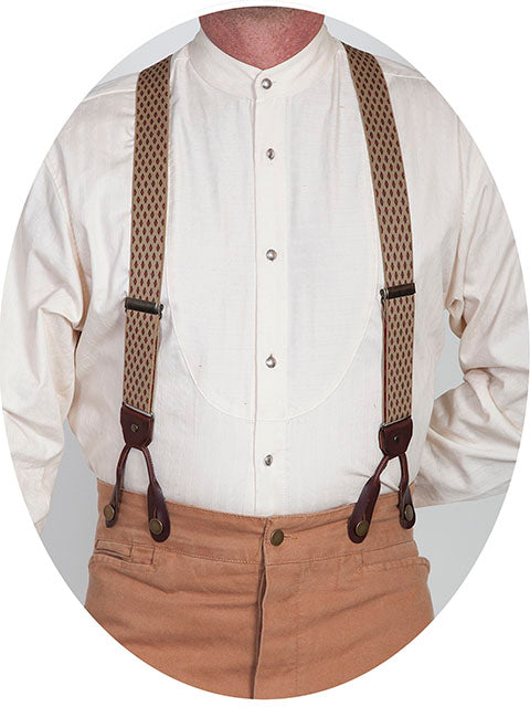 Beige Diamond Pattern Nylon Suspenders for Old West Trousers
