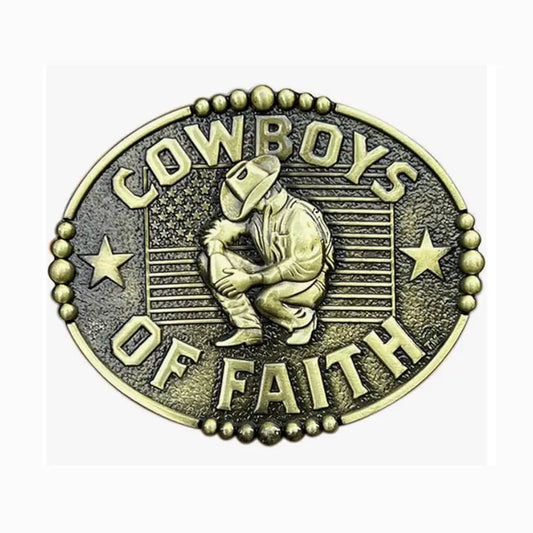 Antique Brass Cowboys of Faith Buckle
