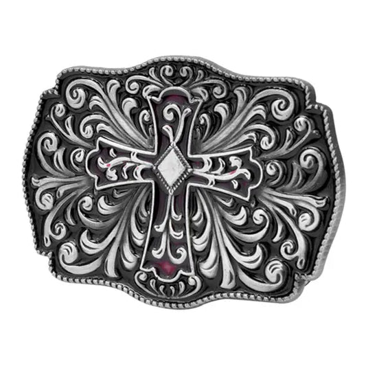 Silver Cross with Red Accent Buckle
