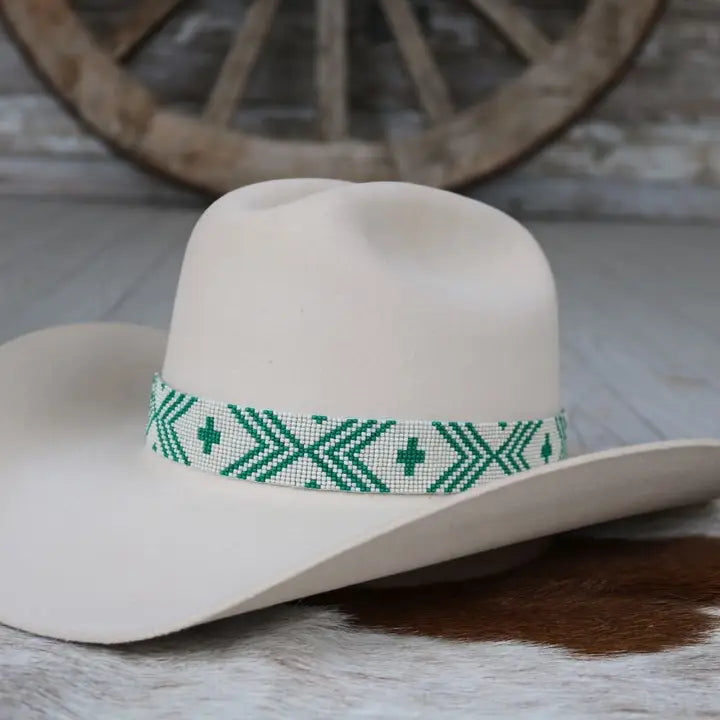 Green & White Beaded Hatband