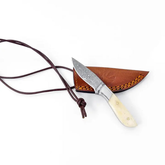 Damascus Steel Neck Knife with Sheath