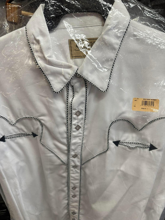 Men's Scully White Shirt with Piping and Pearl Snaps Sz L