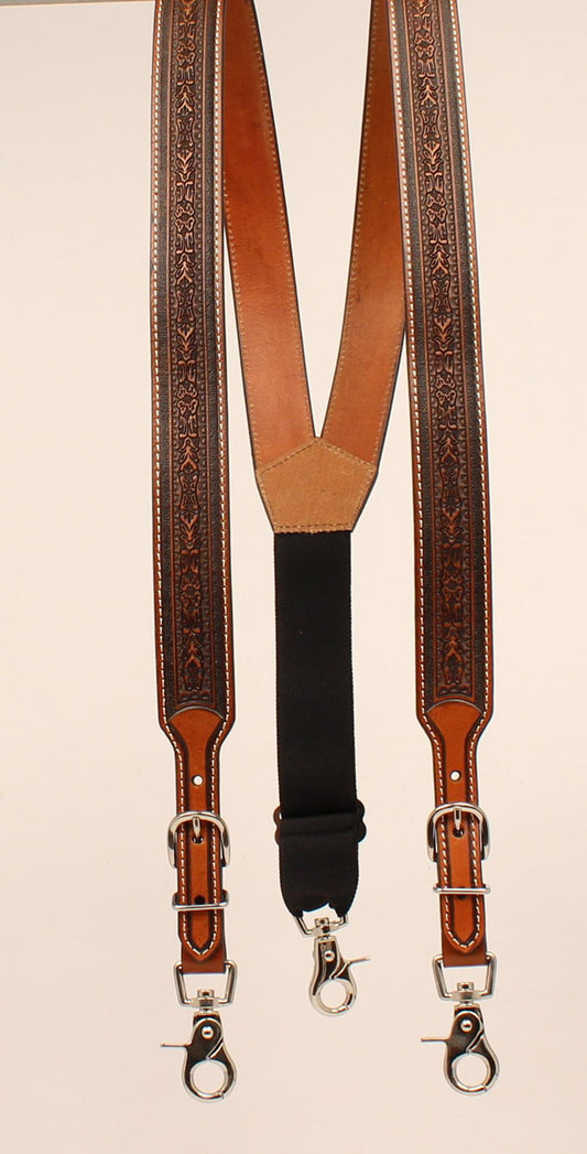 Tan embossed Suspenders with snaps