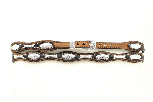 Two Tone Leather Hatband with Conchos