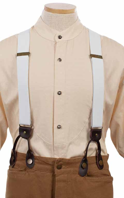 White Nylon Suspenders for Old West Trousers