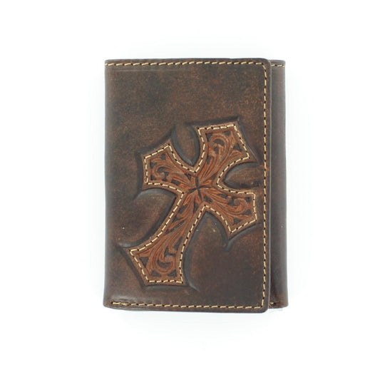 Nocona Leather Trifold Wallet with Cross