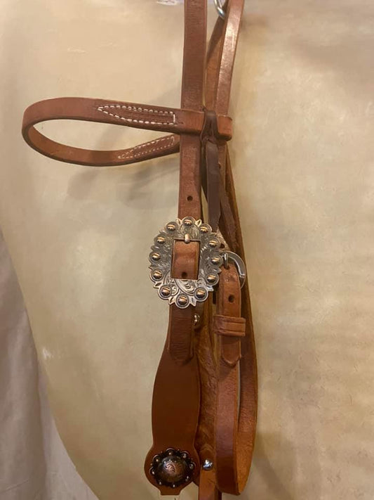 Harness Leather Headstall with Spotted Buckle