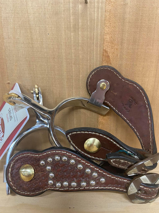 Kids Stainless Steel Spurs with Fancy Straps