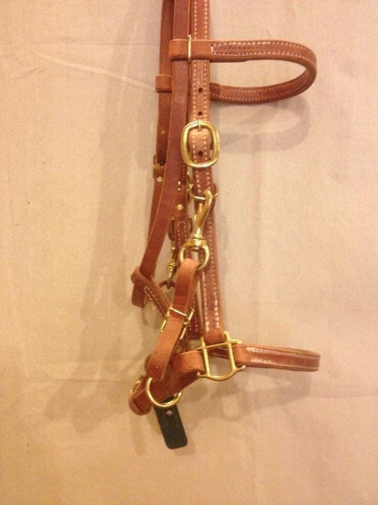 Harness Leather Halter Bridle with Brass Hardware