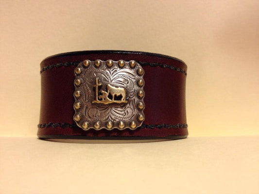 Handmade Leather Bracelet with Praying Cowboy Concho
