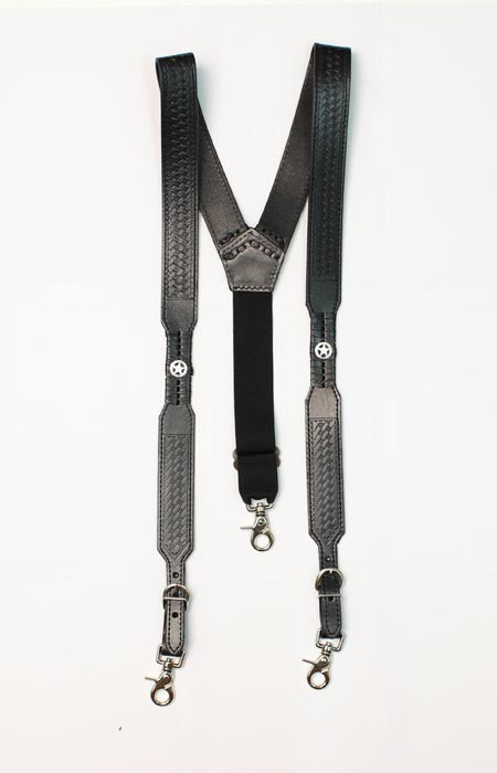 Black Leather Suspenders with Texas Star